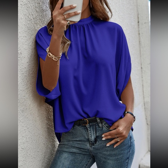 Boho baby blue tie back batwing sleeve top - Picture 14 of 14